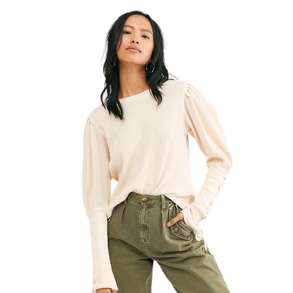 Free People Tops - Free People FP One Tasha Thermal Top Tie Sleeve Women’s Size Small Ivory
